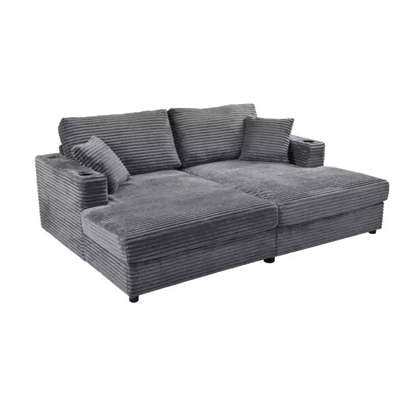 Divano letto sezionale 86.5 con chaise longue e loveseat oversize, in velluto a coste, con due porte USB