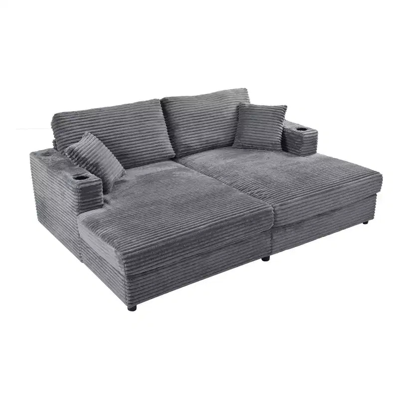 Divano letto sezionale 86.5 con chaise longue e loveseat oversize, in velluto a coste, con due porte USB