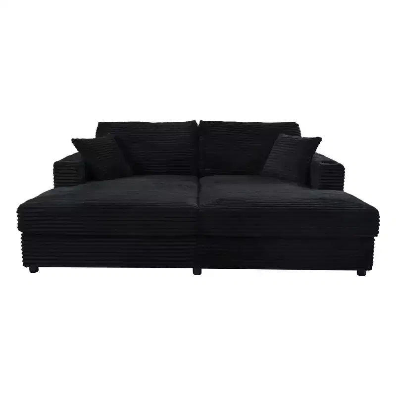 Divano letto sezionale 86.5 con chaise longue e loveseat oversize, in velluto a coste, con due porte USB