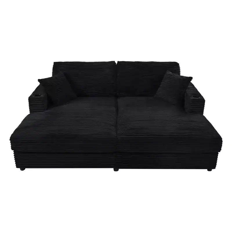 Divano letto sezionale 86.5 con chaise longue e loveseat oversize, in velluto a coste, con due porte USB