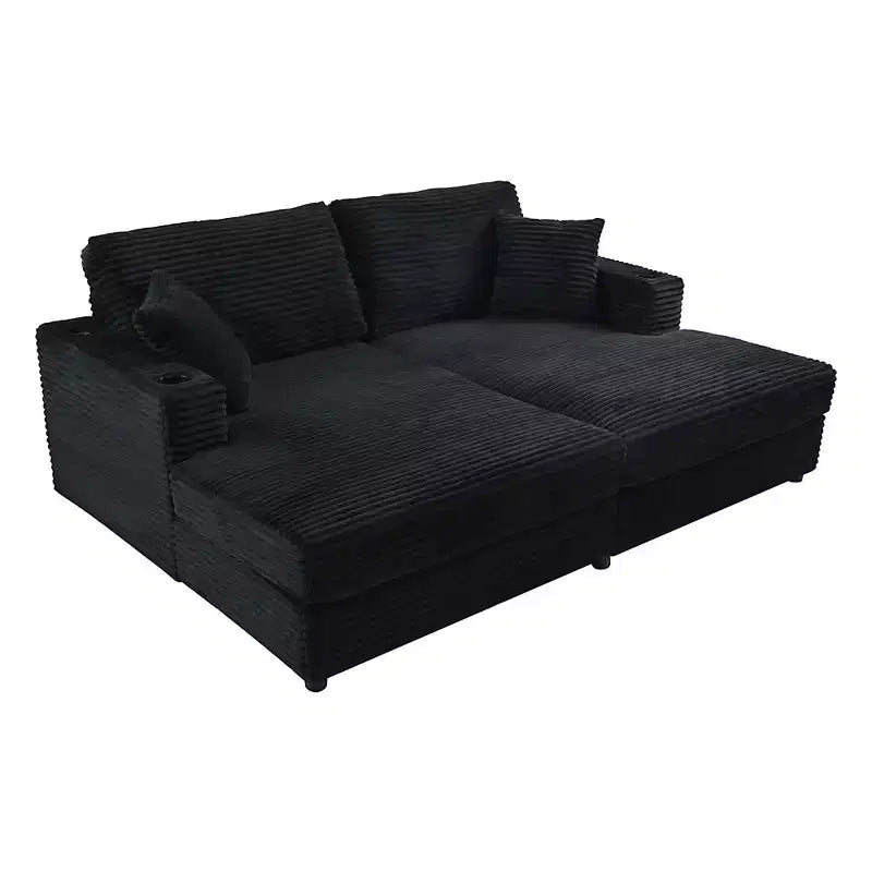 Divano letto sezionale 86.5 con chaise longue e loveseat oversize, in velluto a coste, con due porte USB