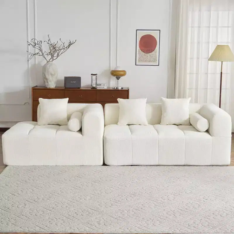 101.2 Sectional Sofa Full-Compressed Sofa Modular Sofa Couch Free-combined Sofa with Deep Seating and Two Side Pockets for Living Room, Beige