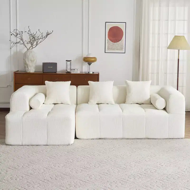 101.2 Divano Sezionale Divano Completamente Compresso Divano Modulare Divano Componibile con Seduta Profonda e Due Tasche Laterali per Soggiorno, Beige