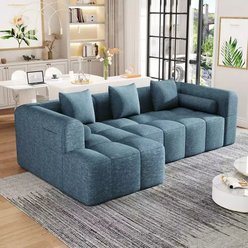 101.2 Divano Sezionale Divano Completamente Compresso Divano Modulare Divano Componibile con Seduta Profonda e Due Tasche Laterali per Soggiorno, Beige