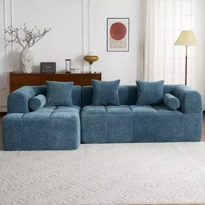 101.2 Divano Sezionale Divano Completamente Compresso Divano Modulare Divano Componibile con Seduta Profonda e Due Tasche Laterali per Soggiorno, Beige