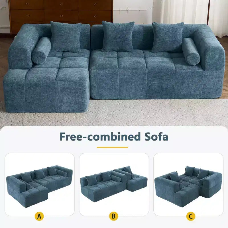 101.2 Divano Sezionale Divano Completamente Compresso Divano Modulare Divano Componibile con Seduta Profonda e Due Tasche Laterali per Soggiorno, Beige