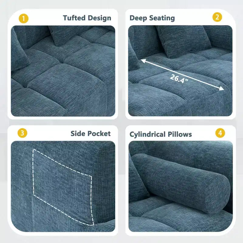 101.2 Divano Sezionale Divano Completamente Compresso Divano Modulare Divano Componibile con Seduta Profonda e Due Tasche Laterali per Soggiorno, Beige