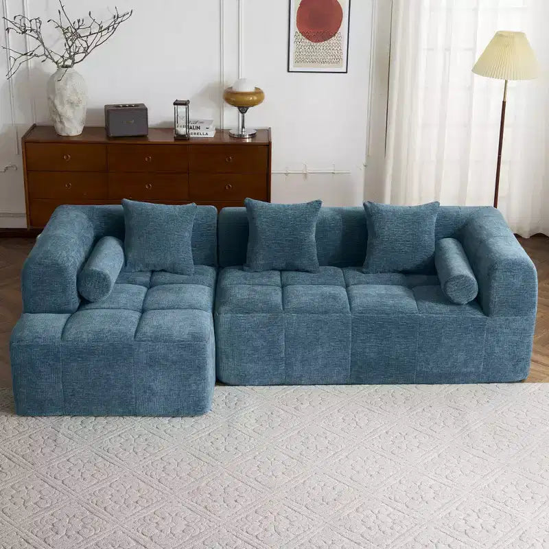 101.2 Divano Sezionale Divano Completamente Compresso Divano Modulare Divano Componibile con Seduta Profonda e Due Tasche Laterali per Soggiorno, Beige