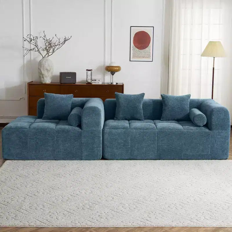 101.2 Divano Sezionale Divano Completamente Compresso Divano Modulare Divano Componibile con Seduta Profonda e Due Tasche Laterali per Soggiorno, Beige