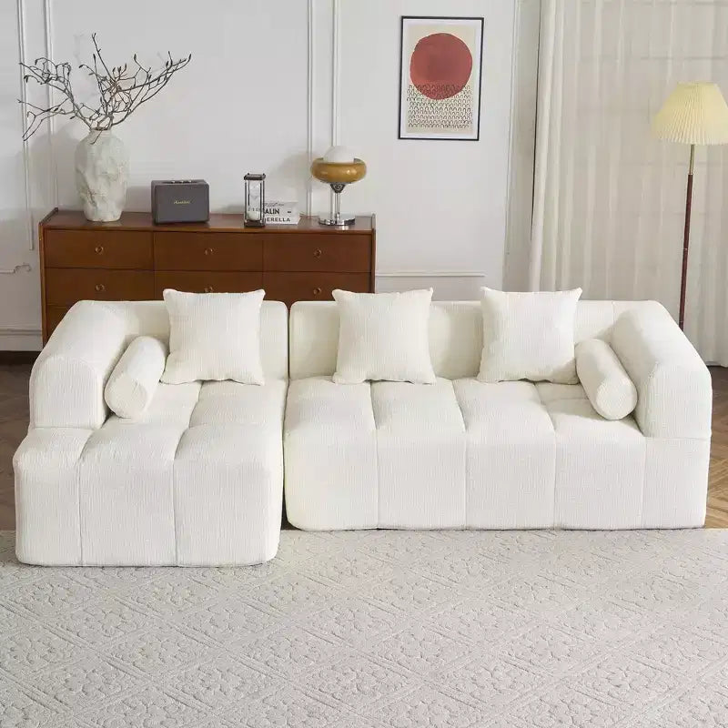101.2 Divano Sezionale Divano Completamente Compresso Divano Modulare Divano Componibile con Seduta Profonda e Due Tasche Laterali per Soggiorno, Beige