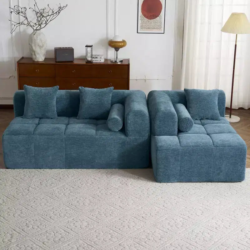 101.2 Divano Sezionale Divano Completamente Compresso Divano Modulare Divano Componibile con Seduta Profonda e Due Tasche Laterali per Soggiorno, Beige