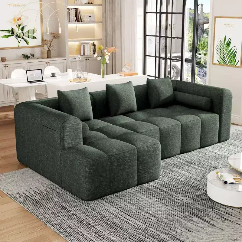 101.2 Divano Sezionale Divano Completamente Compresso Divano Modulare Divano Componibile con Seduta Profonda e Due Tasche Laterali per Soggiorno, Beige