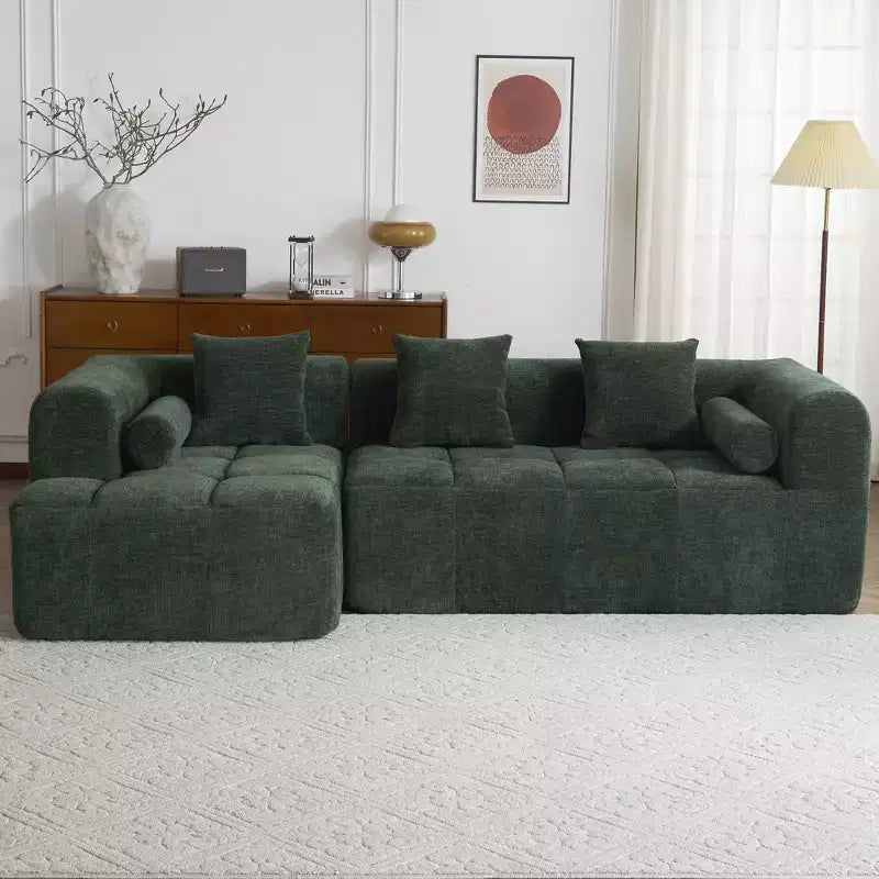101.2 Divano Sezionale Divano Completamente Compresso Divano Modulare Divano Componibile con Seduta Profonda e Due Tasche Laterali per Soggiorno, Beige