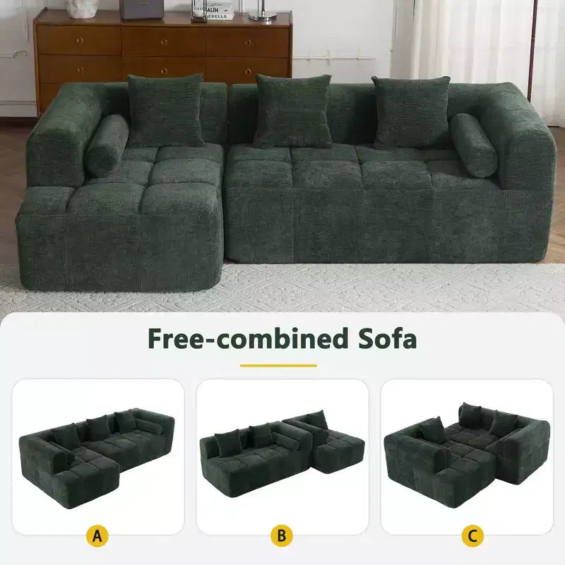 101.2 Divano Sezionale Divano Completamente Compresso Divano Modulare Divano Componibile con Seduta Profonda e Due Tasche Laterali per Soggiorno, Beige