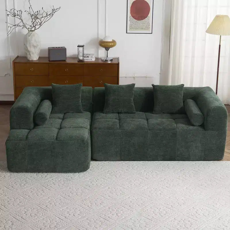 101.2 Divano Sezionale Divano Completamente Compresso Divano Modulare Divano Componibile con Seduta Profonda e Due Tasche Laterali per Soggiorno, Beige