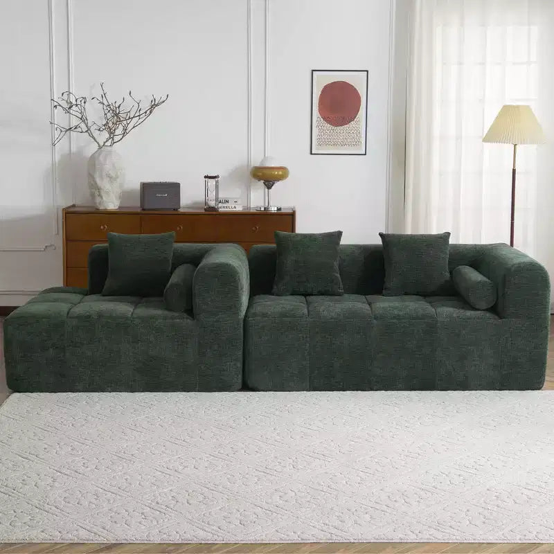 101.2 Divano Sezionale Divano Completamente Compresso Divano Modulare Divano Componibile con Seduta Profonda e Due Tasche Laterali per Soggiorno, Beige