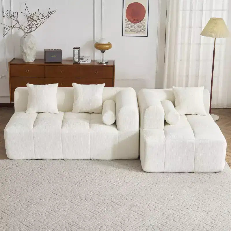 101.2 Divano Sezionale Divano Completamente Compresso Divano Modulare Divano Componibile con Seduta Profonda e Due Tasche Laterali per Soggiorno, Beige