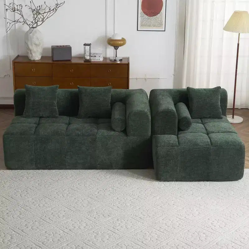 101.2 Divano Sezionale Divano Completamente Compresso Divano Modulare Divano Componibile con Seduta Profonda e Due Tasche Laterali per Soggiorno, Beige