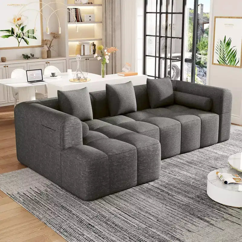 101.2 Divano Sezionale Divano Completamente Compresso Divano Modulare Divano Componibile con Seduta Profonda e Due Tasche Laterali per Soggiorno, Beige