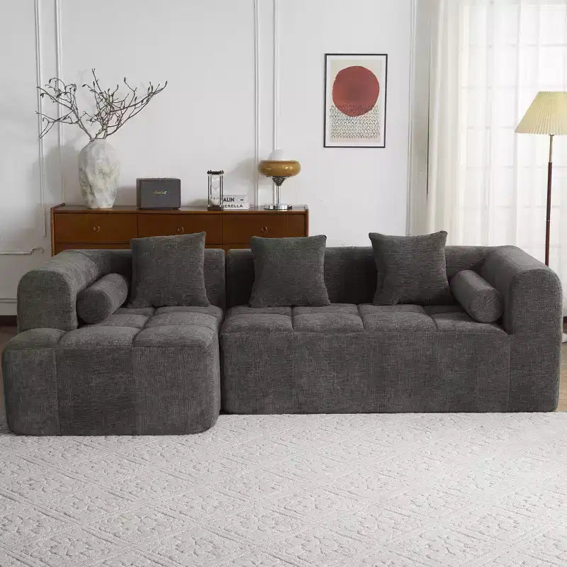 101.2 Divano Sezionale Divano Completamente Compresso Divano Modulare Divano Componibile con Seduta Profonda e Due Tasche Laterali per Soggiorno, Beige