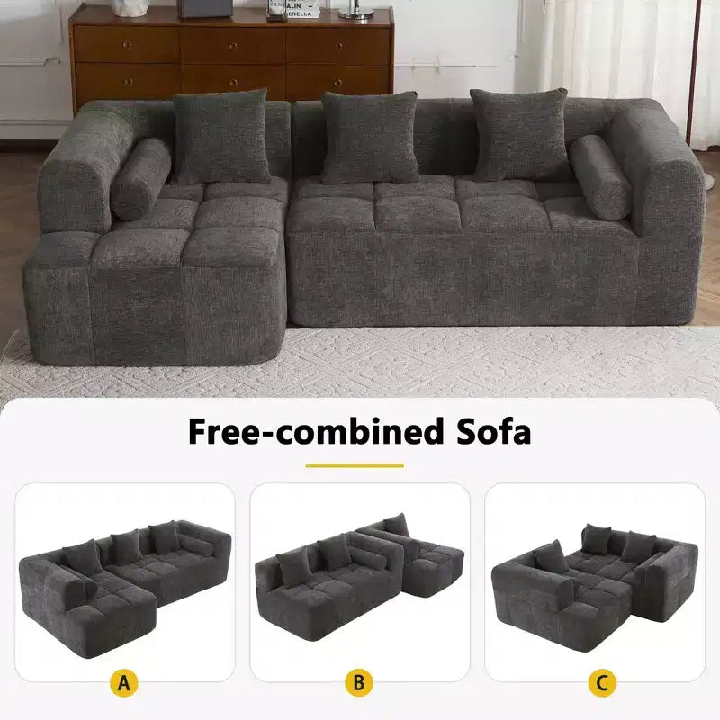 101.2 Divano Sezionale Divano Completamente Compresso Divano Modulare Divano Componibile con Seduta Profonda e Due Tasche Laterali per Soggiorno, Beige