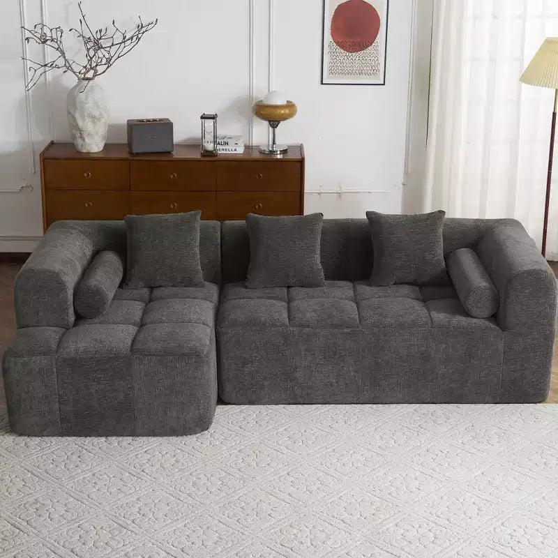 101.2 Divano Sezionale Divano Completamente Compresso Divano Modulare Divano Componibile con Seduta Profonda e Due Tasche Laterali per Soggiorno, Beige