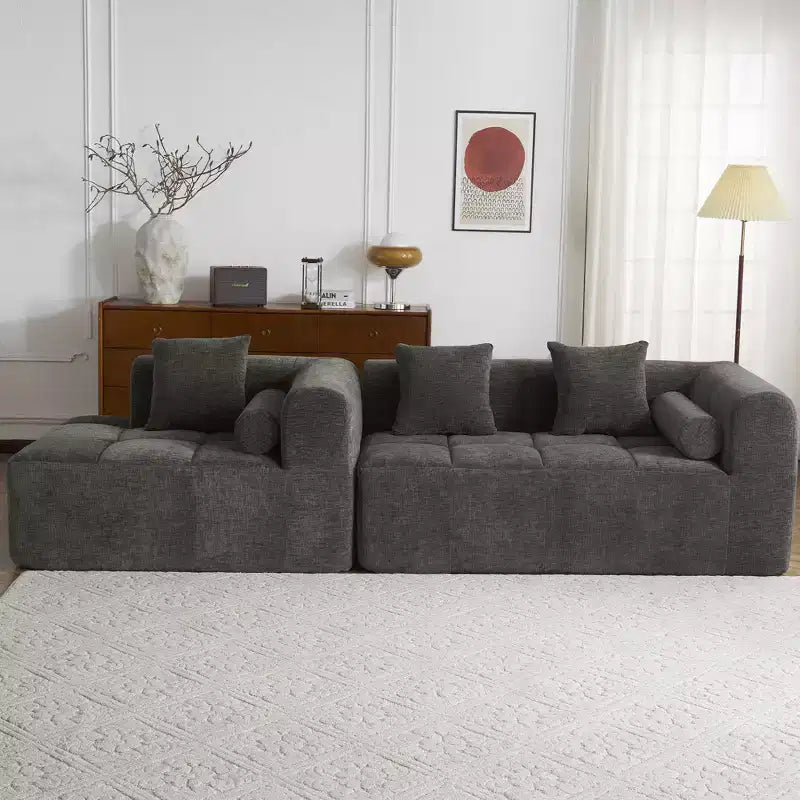 101.2 Divano Sezionale Divano Completamente Compresso Divano Modulare Divano Componibile con Seduta Profonda e Due Tasche Laterali per Soggiorno, Beige