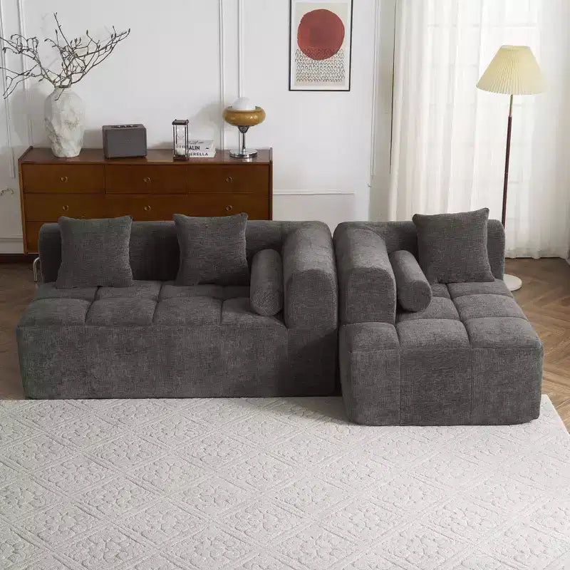 101.2 Divano Sezionale Divano Completamente Compresso Divano Modulare Divano Componibile con Seduta Profonda e Due Tasche Laterali per Soggiorno, Beige