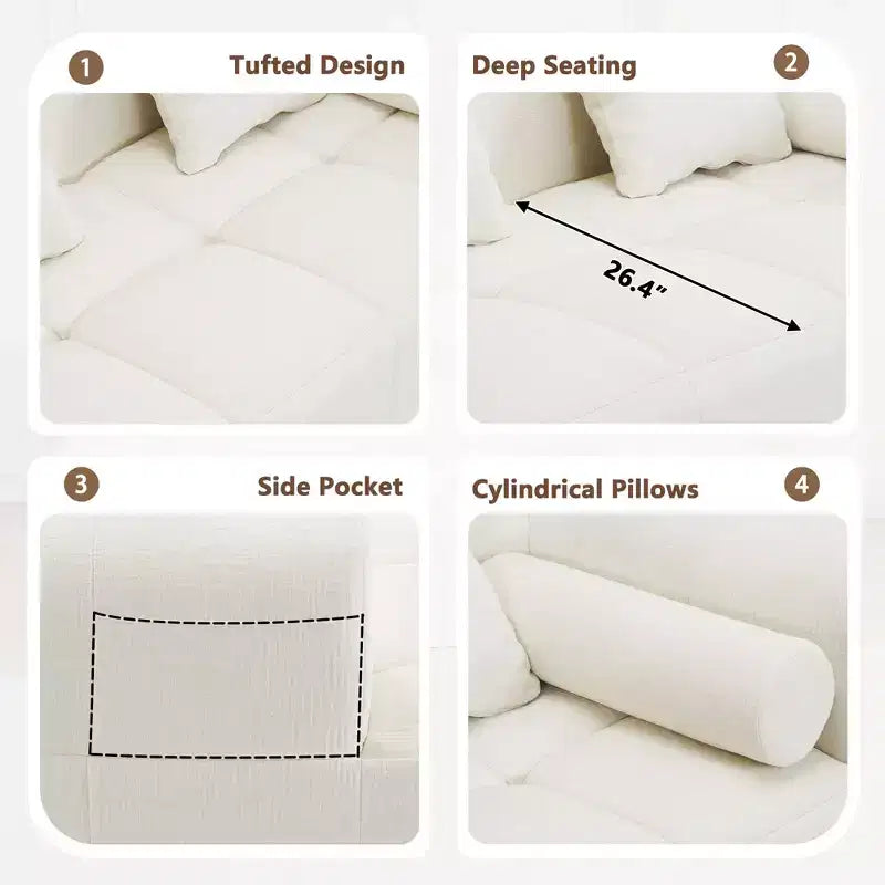 101.2 Divano Sezionale Divano Completamente Compresso Divano Modulare Divano Componibile con Seduta Profonda e Due Tasche Laterali per Soggiorno, Beige
