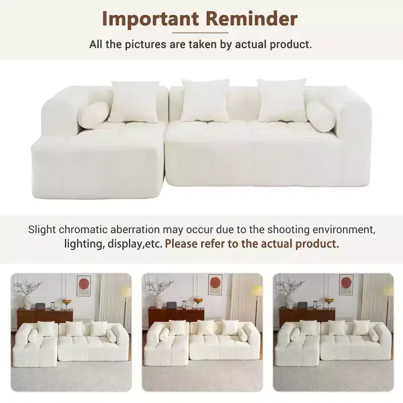101.2 Divano Sezionale Divano Completamente Compresso Divano Modulare Divano Componibile con Seduta Profonda e Due Tasche Laterali per Soggiorno, Beige