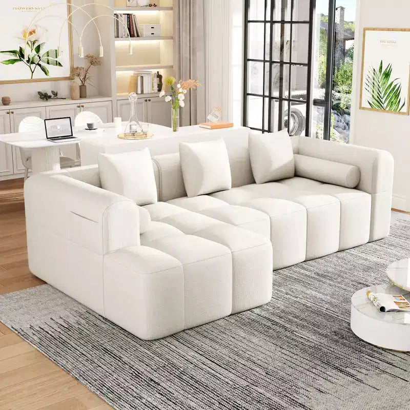 101.2 Divano Sezionale Divano Completamente Compresso Divano Modulare Divano Componibile con Seduta Profonda e Due Tasche Laterali per Soggiorno, Beige