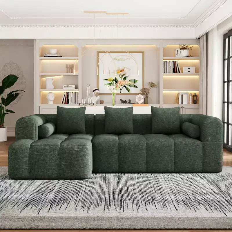 101.2 Divano Sezionale Divano Completamente Compresso Divano Modulare Divano Componibile con Seduta Profonda e Due Tasche Laterali per Soggiorno, Beige
