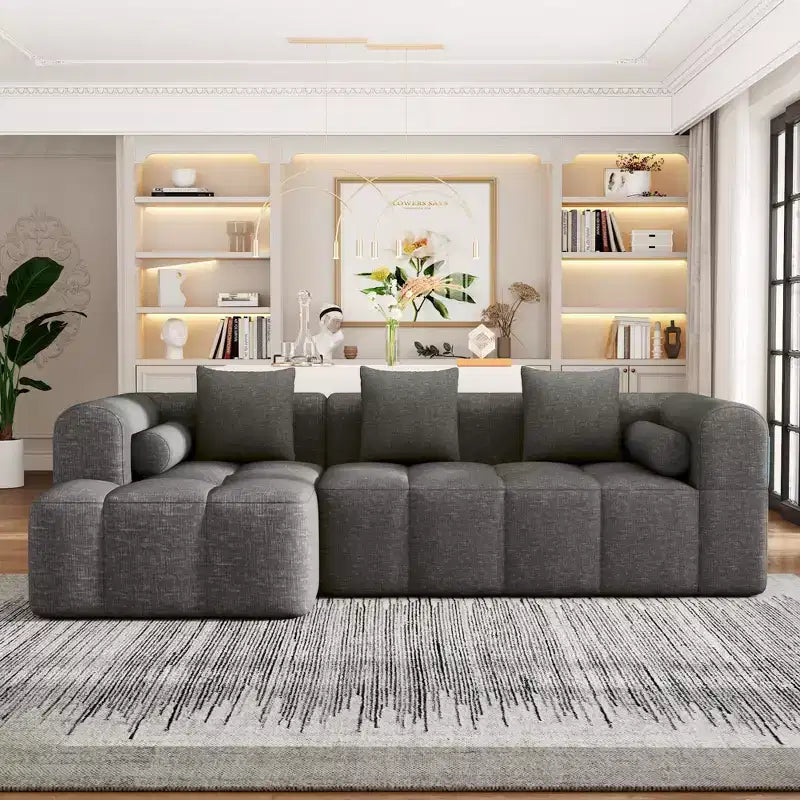 101.2 Divano Sezionale Divano Completamente Compresso Divano Modulare Divano Componibile con Seduta Profonda e Due Tasche Laterali per Soggiorno, Beige