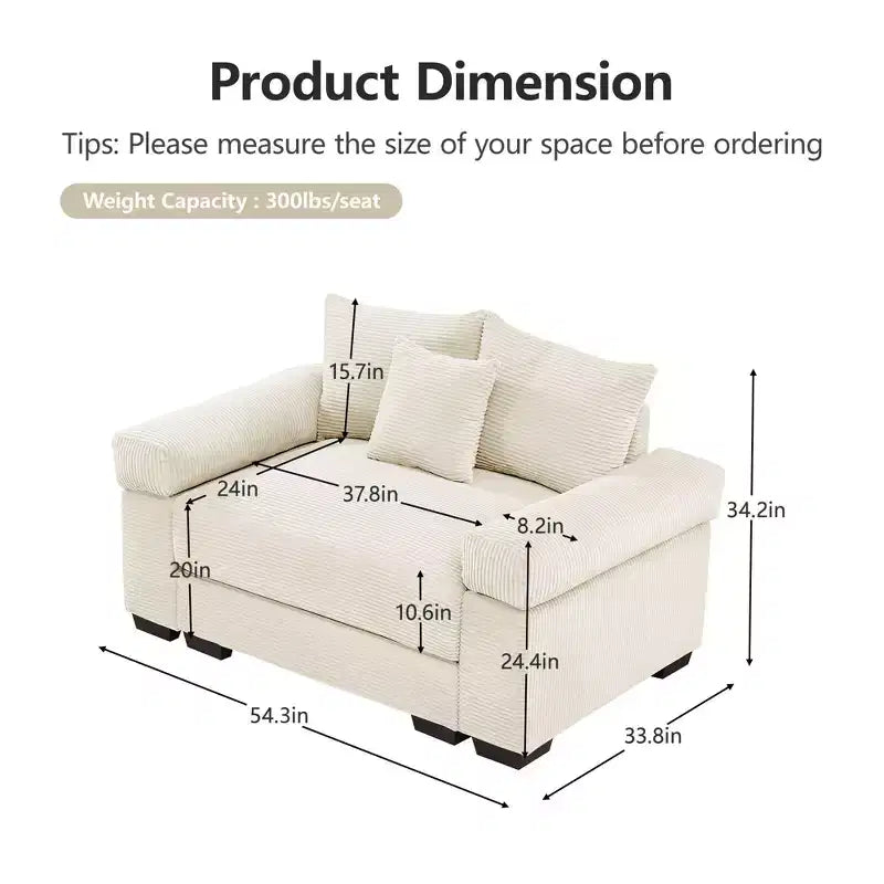 Divano componibile modulare Oversized Cloud da 138 cm, braccioli extra spessi, cuscini a buona resilienza, design ergonomico, tessuto a coste premium morbido