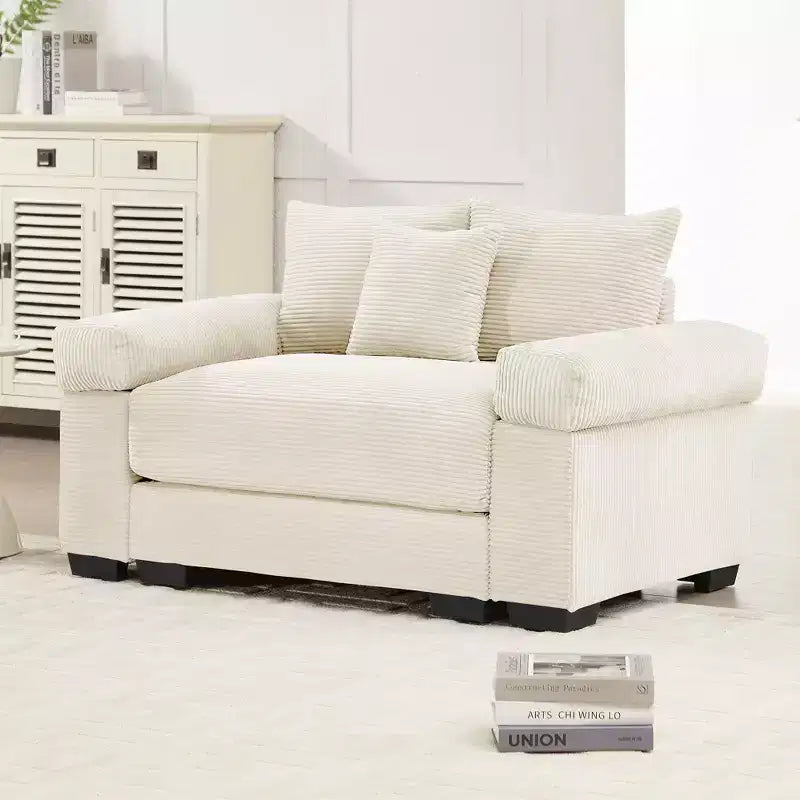 Divano componibile modulare Oversized Cloud da 138 cm, braccioli extra spessi, cuscini a buona resilienza, design ergonomico, tessuto a coste premium morbido