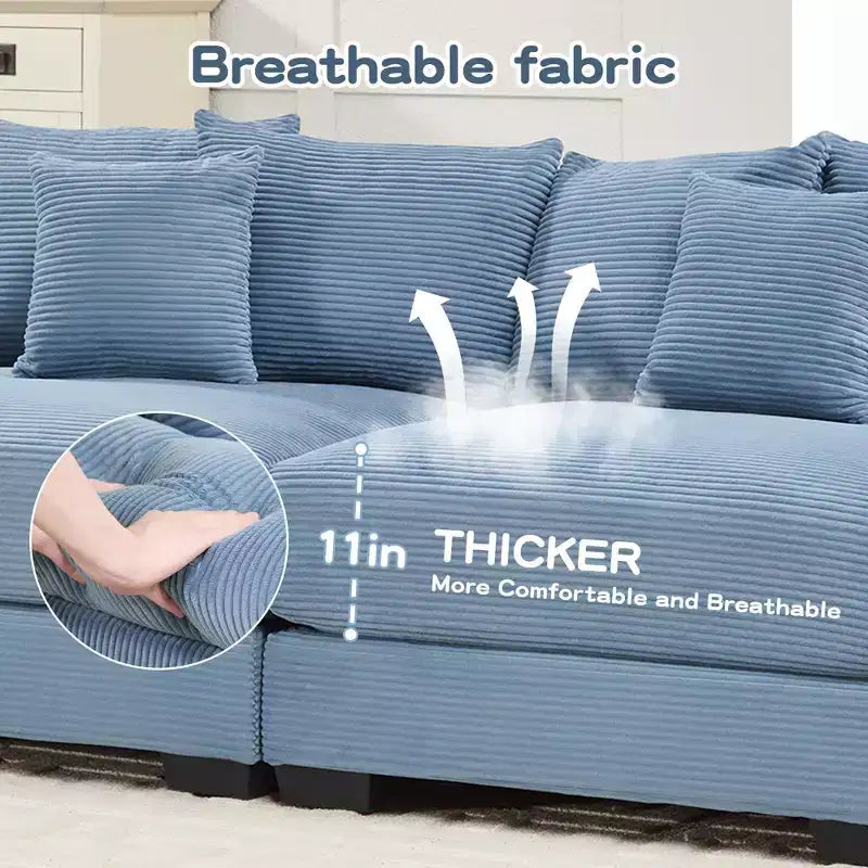 Divano componibile modulare Oversized Cloud da 138 cm, braccioli extra spessi, cuscini a buona resilienza, design ergonomico, tessuto a coste premium morbido