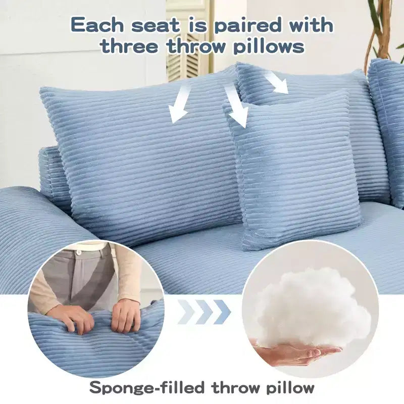 Divano componibile modulare Oversized Cloud da 138 cm, braccioli extra spessi, cuscini a buona resilienza, design ergonomico, tessuto a coste premium morbido