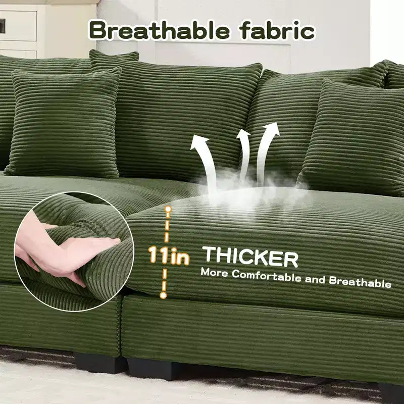 Divano componibile modulare Oversized Cloud da 138 cm, braccioli extra spessi, cuscini a buona resilienza, design ergonomico, tessuto a coste premium morbido