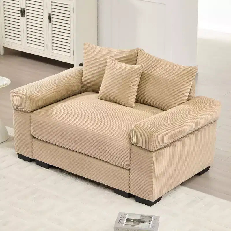 Divano componibile modulare Oversized Cloud da 138 cm, braccioli extra spessi, cuscini a buona resilienza, design ergonomico, tessuto a coste premium morbido