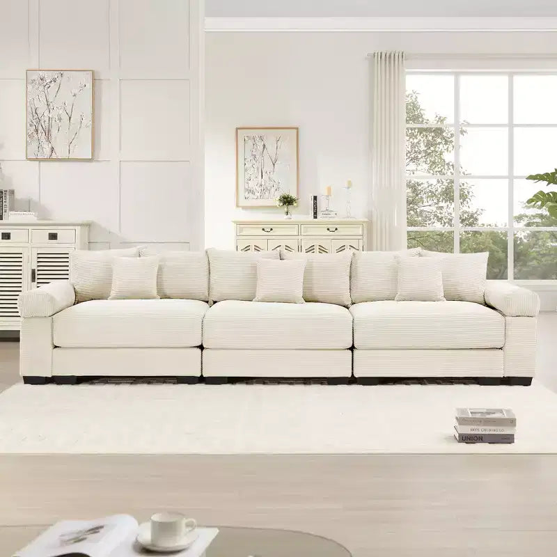 Divano modulare Oversized Cloud 130, velluto a coste premium a 3 posti. Braccioli extra spessi, cuscino a buona resilienza