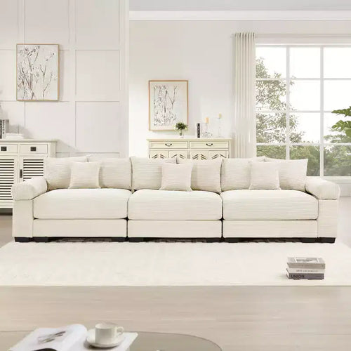 Divano modulare Oversized Cloud 130, velluto a coste premium a 3 posti. Braccioli extra spessi, cuscino a buona resilienza