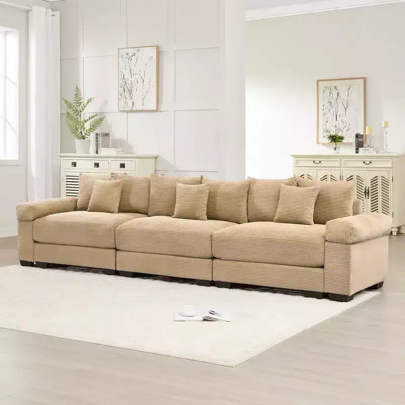 Divano modulare Oversized Cloud 130, velluto a coste premium a 3 posti. Braccioli extra spessi, cuscino a buona resilienza