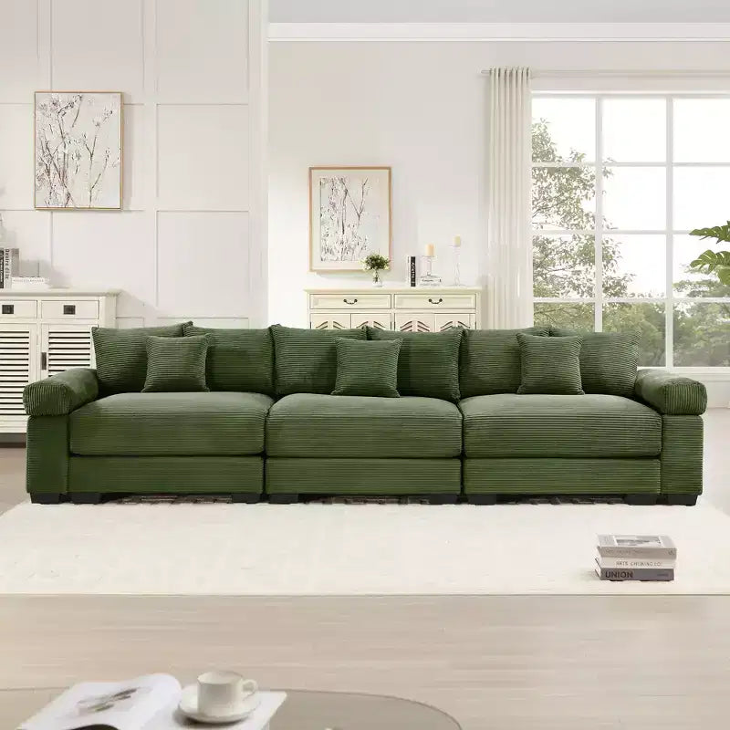 Divano modulare Oversized Cloud 130, velluto a coste premium a 3 posti. Braccioli extra spessi, cuscino a buona resilienza