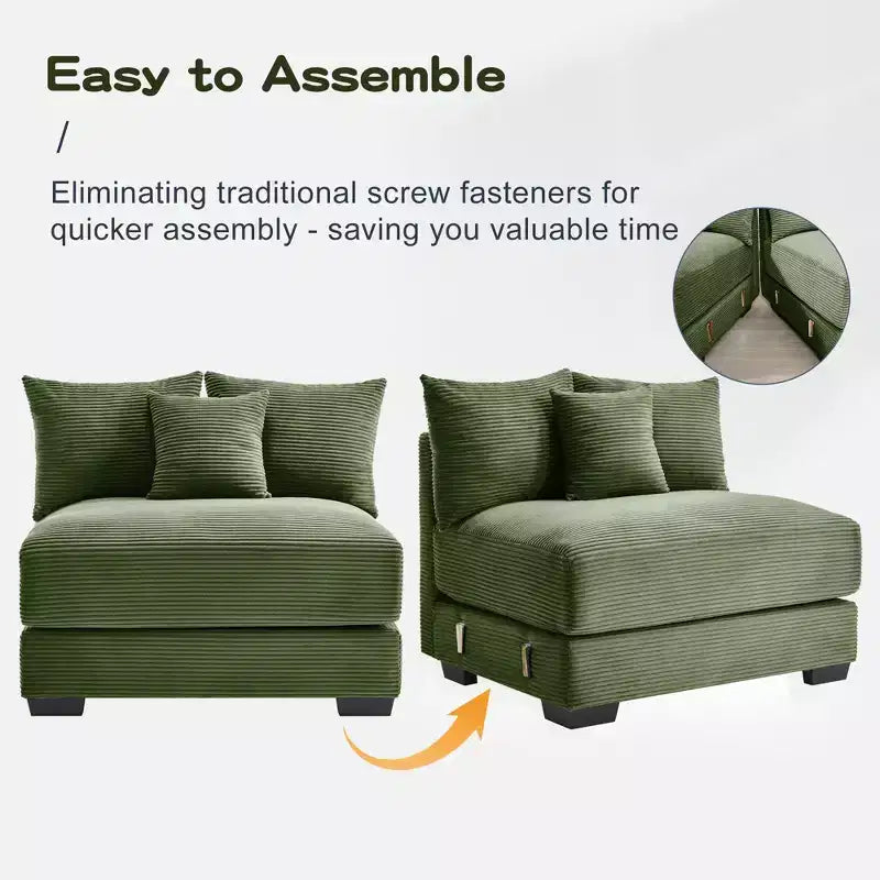 Divano modulare Oversized Cloud 130, velluto a coste premium a 3 posti. Braccioli extra spessi, cuscino a buona resilienza