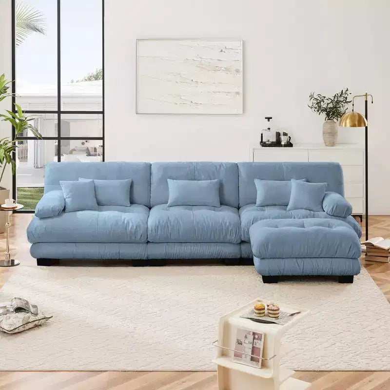 Divano Oversized a L Cloud per Soggiorno Divano con Seduta Profonda e Pouf Convertibile in ciniglia, color Caffè Chiaro