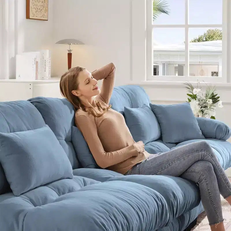 Divano Oversized a L Cloud per Soggiorno Divano con Seduta Profonda e Pouf Convertibile in ciniglia, color Caffè Chiaro