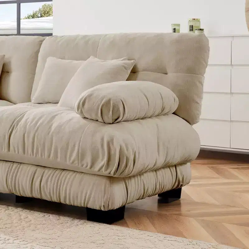 Divano Oversized a L Cloud per Soggiorno Divano con Seduta Profonda e Pouf Convertibile in ciniglia, color Caffè Chiaro