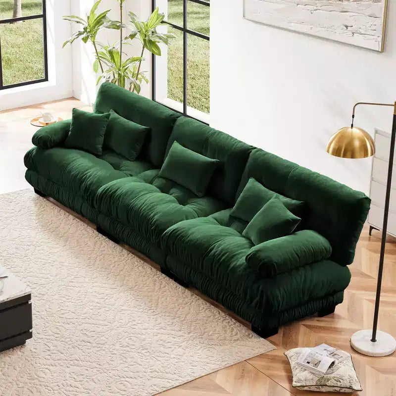 Divano componibile a 3 posti con seduta profonda, divano in ciniglia, divano morbido e confortevole con rivestimento in ciniglia color caffè chiaro