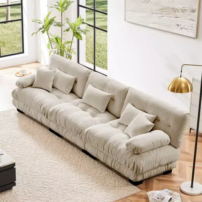 3-Seater Sectional Sofa Modular Deep Seat Sofa Couch Chenille Sofa Soft Comfy Upholstered Furniture Chenille Light coffee