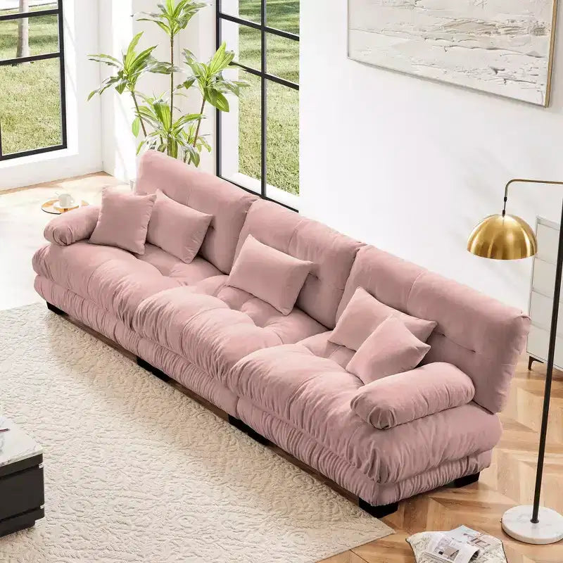 Divano componibile a 3 posti con seduta profonda, divano in ciniglia, divano morbido e confortevole con rivestimento in ciniglia color caffè chiaro